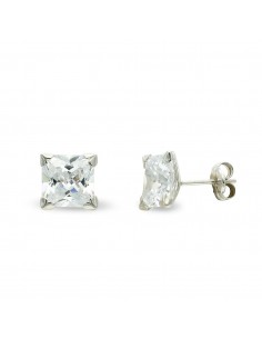 9K PENDIENTES ORO BLANCO CIRCONITA 7 MM GARRAS CIERRE PRESION