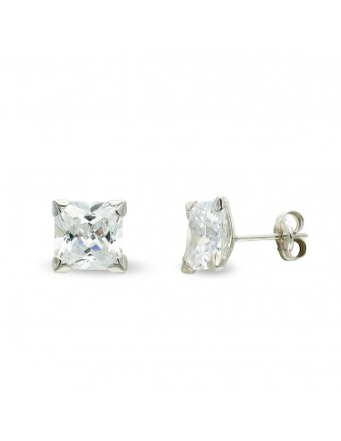 9K PENDIENTES ORO BLANCO CIRCONITA 7 MM GARRAS CIERRE PRESION