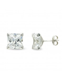 9K PENDIENTES ORO BLANCO CIRCONITA 8 MM 4 GARRAS PRESION