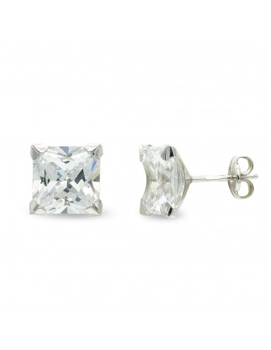 9K PENDIENTES ORO BLANCO CIRCONITA 8 MM 4 GARRAS PRESION