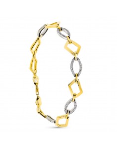 9K PULSERA ORO BICOLOR ROMBOS CON CIRCONITA 19CM