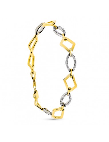 9K PULSERA ORO BICOLOR ROMBOS CON CIRCONITA 19CM