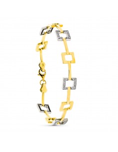 9K PULSERA ORO BICOLOR CUADRADOS CON CIRCONITA 19CM