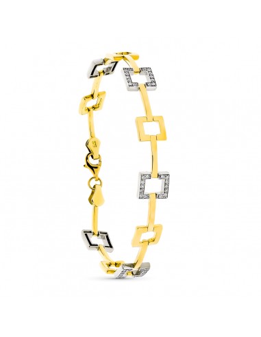 9K PULSERA ORO BICOLOR CUADRADOS CON CIRCONITA 19CM