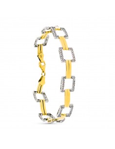 9K PULSERA ORO BICOLOR CUADRADOS Y CIRCONITA 19CM