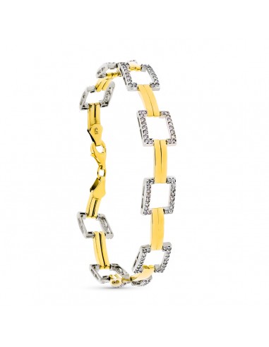 9K PULSERA ORO BICOLOR CUADRADOS Y CIRCONITA 19CM