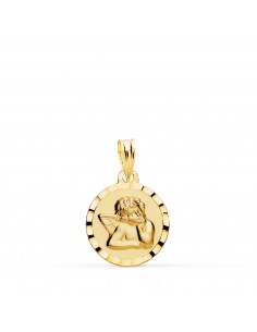 9K MEDALLA ORO AMARILLO ANGELITO BURLON BORDES TALLADOS 14 MM