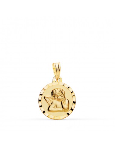 9K MEDALLA ORO AMARILLO ANGELITO BURLON BORDES TALLADOS 14 MM
