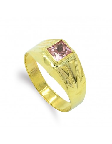 9K SELLO ORO AMARILLO BEBE CON CIRCONITA ROSA 4 MM