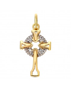 9K CRUZ SIN CRISTO ORO BICOLOR CELTA CIRCONITA 18 X 11 MM