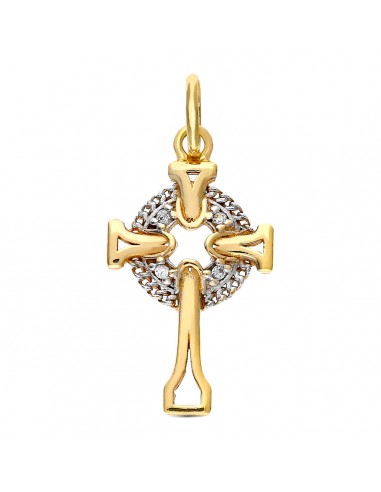 9K CRUZ SIN CRISTO ORO BICOLOR CELTA CIRCONITA 18 X 11 MM