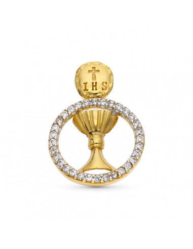 9K COLGANTE ORO BICOLOR CALIZ COMUNION CIRCONITA 16 MM