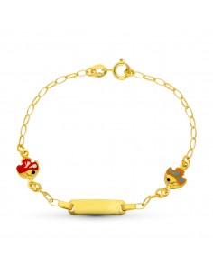 18K ESCLAVA ORO AMARILL PECES ESMALTE. 13.5 CM