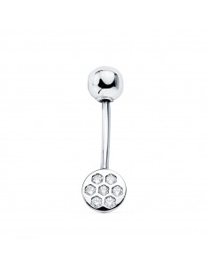 9K PIERCING OMBLIGO ORO BLANCO REDONDO CIRCONITA 6 MM CIERRE BOLA LISA 5 MM