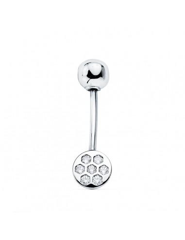 9K PIERCING OMBLIGO ORO BLANCO REDONDO CIRCONITA 6 MM CIERRE BOLA LISA 5 MM