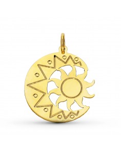 9K COLGANTE ORO AMARILLO LUNA CON SOL EN BRILLO. ALTO: 21 MM
