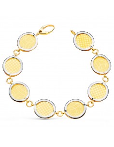 18K PULSERA ORO BICOLOR ESLABONES REDONDOS DISEÑOS MATIZADOS. 20,5 CM.