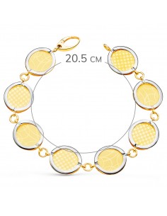 18K PULSERA ORO BICOLOR ESLABONES REDONDOS DISEÑOS MATIZADOS. 20,5 CM. 2