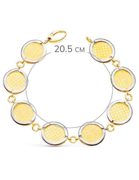 18K PULSERA ORO BICOLOR ESLABONES REDONDOS DISEÑOS MATIZADOS. 20,5 CM.