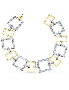 18K PULSERA ORO BICOLOR ESLABONES CUADRADOS Y MOTIVOS CON CIRCONITAS. 20 CM.