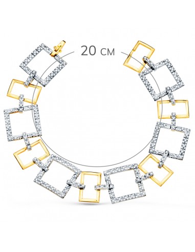 18K PULSERA ORO BICOLOR ESLABONES CUADRADOS Y MOTIVOS CON CIRCONITAS. 20 CM.