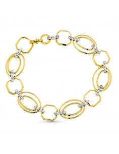 18K PULSERA ORO BICOLOR ESLABONES Y CIRCONITAS. ANCHO: 12 MM. LARGO: 19,5 CM.