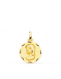 9K MEDALLA ORO AMARILLO VIRGEN NIÑA PERFIL TALLADA. MEDIDA: 16 MM