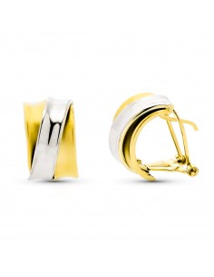 9K PENDIENTES ORO BICOLOR BANDAS MATE Y BRILLO. MEDIDA: 15 X 9 MM. CIERRE OMEGA