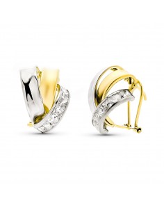 9K PENDIENTES ORO BICOLOR BANDAS CON CIRCONITAS. MEDIDA: 16X13 MM. CIERRE OMEGA