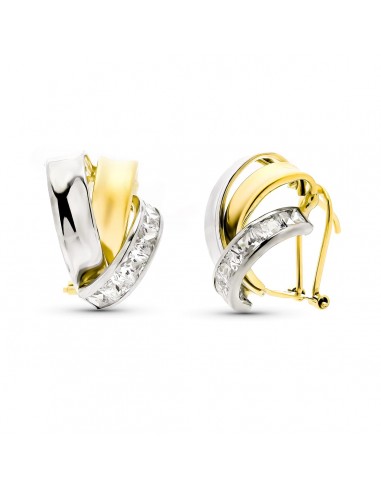 9K PENDIENTES ORO BICOLOR BANDAS CON CIRCONITAS. MEDIDA: 16X13 MM. CIERRE OMEGA