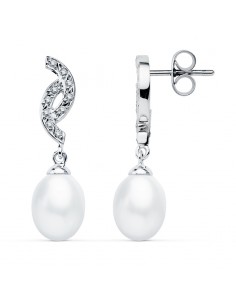 9K PENDIENTES ORO BLANCO PERLA 30X9 MM CIERRE PRESION