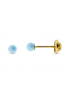 9K PENDIENTES ORO AMARILLO TURQUESA REDONDA 3 MM. CIERRE TUERCA