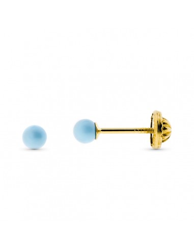 9K PENDIENTES ORO AMARILLO TURQUESA REDONDA 3 MM. CIERRE TUERCA