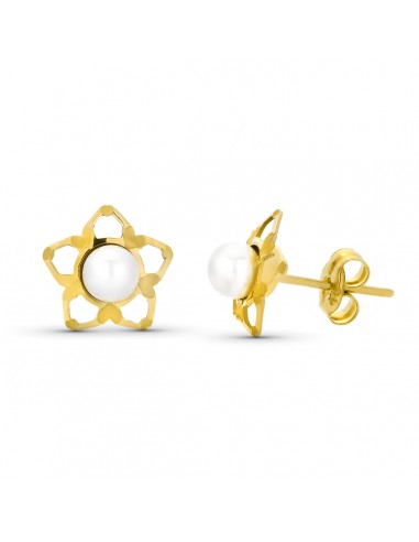 9K PENDIENTES ORO AMARILLO ESTRELLA PERLA 4MM TOTAL 9MM PRESION