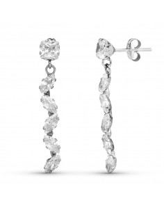 9K PENDIENTES ORO BLANCO LARGOS CIRCONITAS. 28 X 5MM. CIERRE PRESION