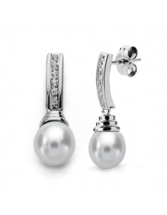 9K PENDIENTES ORO BLANCO PERLA 24X7 MM CIERRE PRESION
