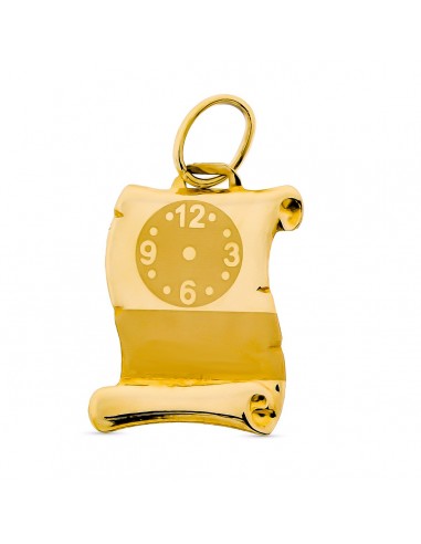 9K COLGANTE COLGANTE PERGAMINO ORO AMARILLO RELOJ GRABADO. 15X11 MM
