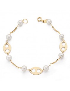 9K PULSERA ORO AMARILLO PERLA Y MOTIVOS. 18CM