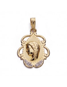9K MEDALLA ORO AMARILLO VIRGEN NIÑA CIRCONITA 23X17 MM