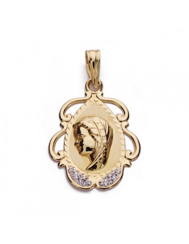 9K MEDALLA ORO AMARILLO VIRGEN NIÑA CIRCONITA 23X17 MM