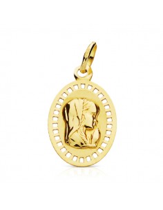 9K MEDALLA ORO AMARILLO VIRGEN NIÑA CERCO CALADO 19X12 MM