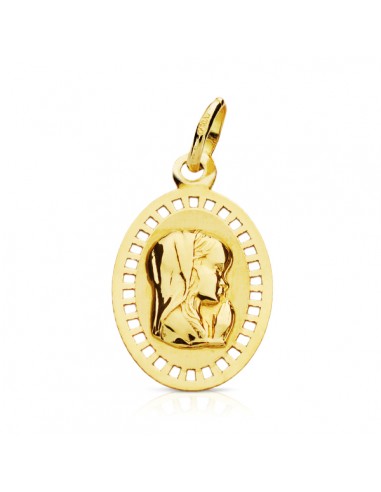 9K MEDALLA ORO AMARILLO VIRGEN NIÑA CERCO CALADO 19X12 MM