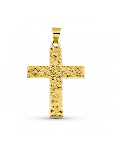 9K CRUZ ORO AMARILLO SIN CRISTO ESTAMPADA 32X24 MM ESPALDA LISA