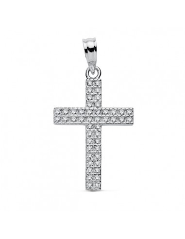 9K CRUZ ORO BLANCO CIRCONITA 19X15 MM
