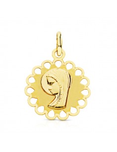 9K MEDALLA ORO AMARILLO VIRGEN NIÑA CERCO. 15 MM