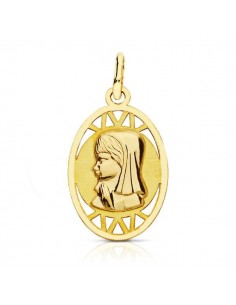 9K MEDALLA ORO AMARILLO VIRGEN NIÑA OVAL CALADA 20X12M