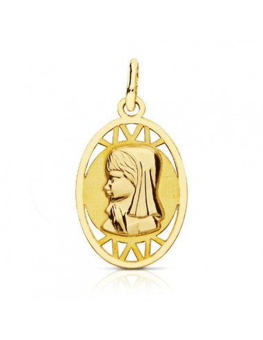 9K MEDALLA ORO AMARILLO VIRGEN NIÑA OVAL CALADA 20X12M