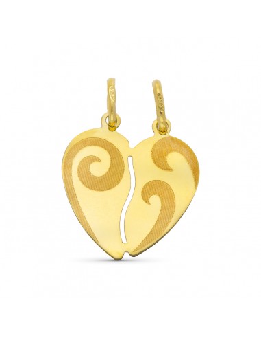 9K COLGANTE ORO AMARILLO CORAZON PARTIDO MATE CON VOLUTAS 17X15 MM