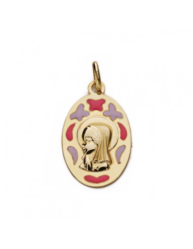 9K MEDALLA ORO AMARILLO VIRGEN NIÑA ESMALTE 9K 21X13 MM