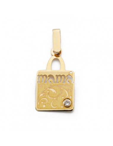9K COLGANTE ORO AMARILLO " MAMA " CIRCONITA 20X11 MM